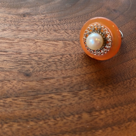 Carnelian Pearl Silver Ring - Picture 3 of 3